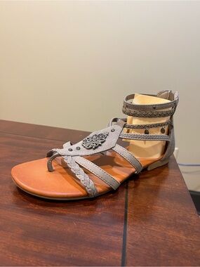 Jellypop Gray Braided Ankle-Strap Women’s Sandals